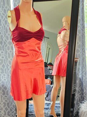 Nice to Meet You Red Satin Fit‑and‑Flare Dress – Size S